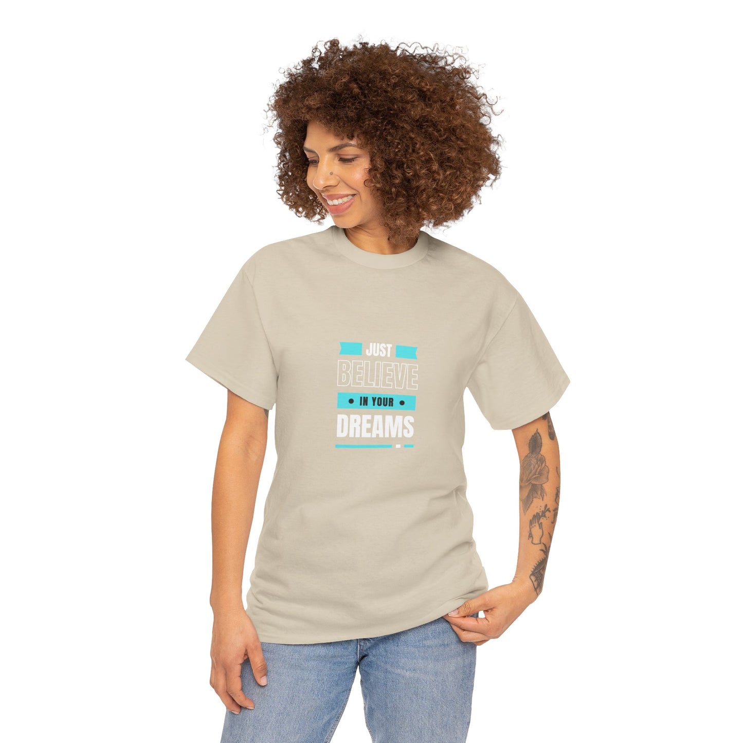 Believe in Your Dreams T-shirt (White and Blue Print)