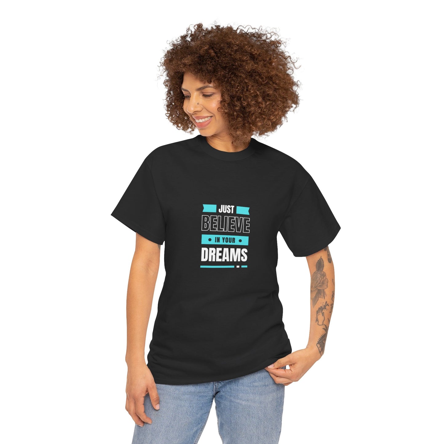 Believe in Your Dreams T-shirt (White and Blue Print)