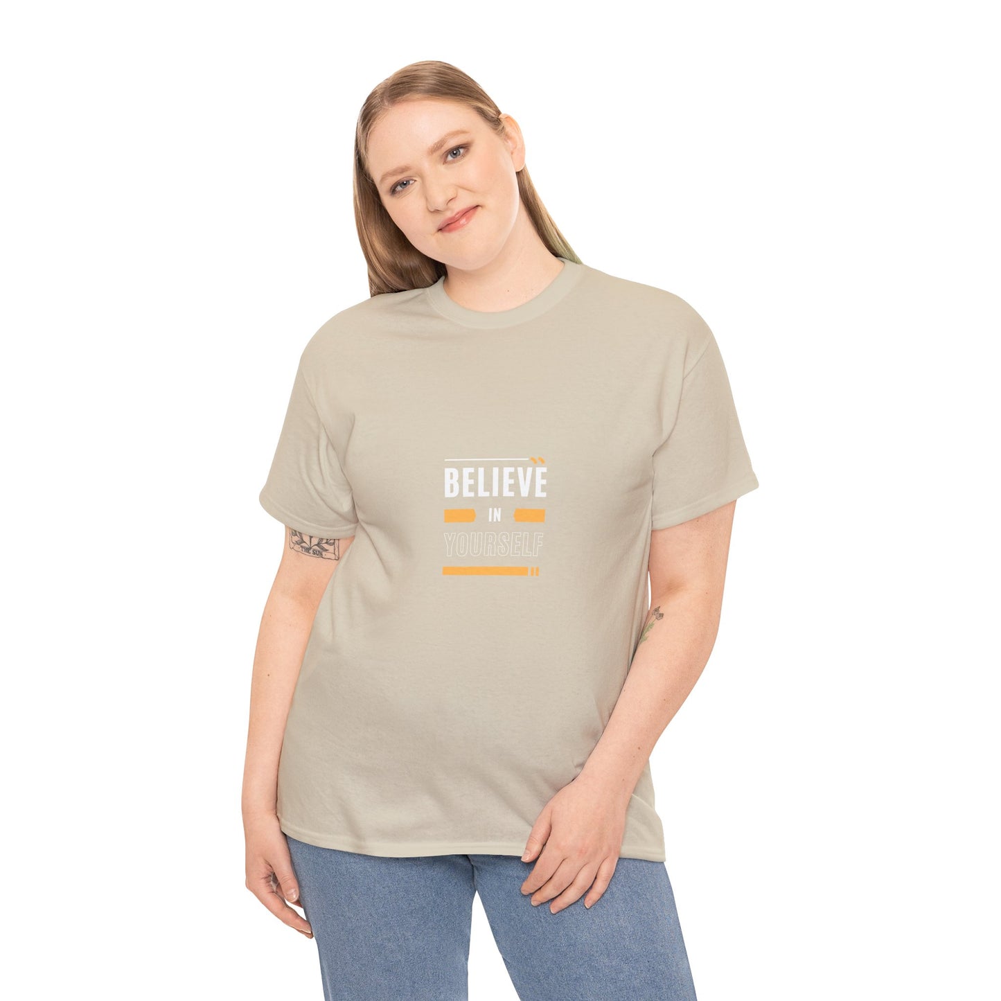 Believe in Yourself T-shirt (White and Orange Print)