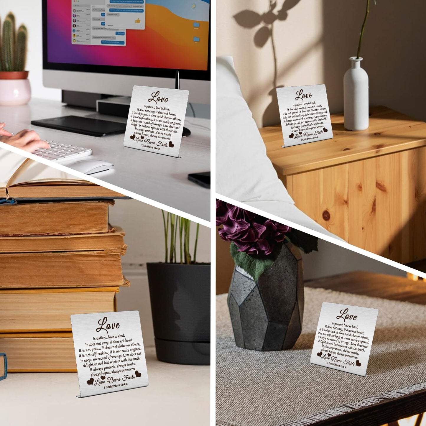 Bible Verse Desk Art Plaque, “Love Is Patient.”