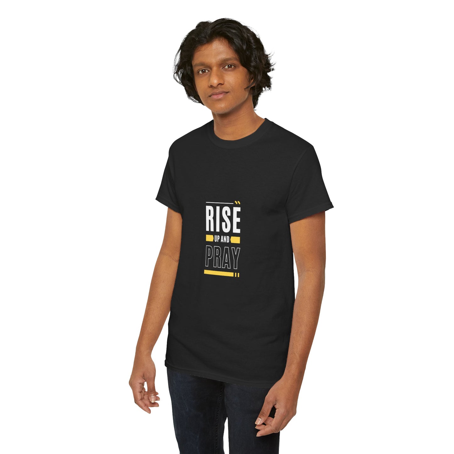 Rise and Pray T-shirt (White and Yellow Print)