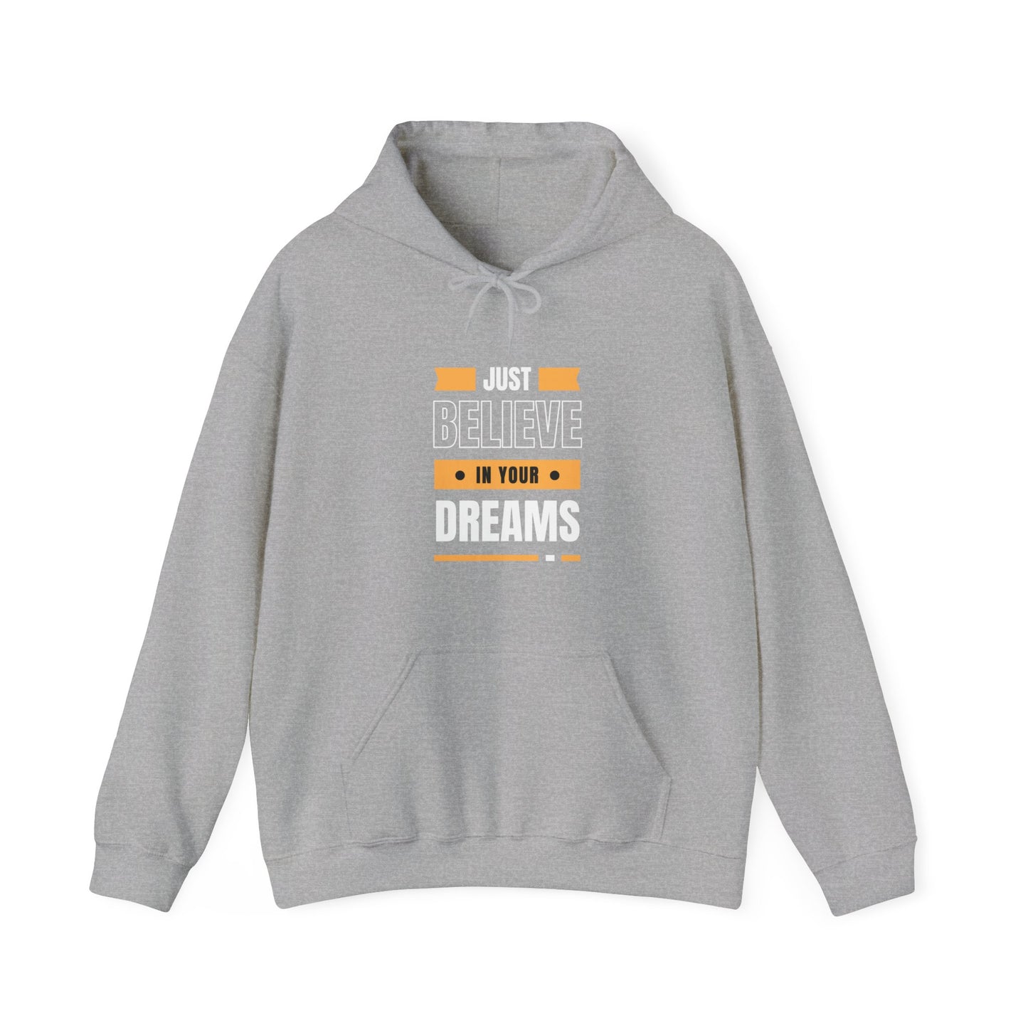 Believe in Your Dreams Hoodie (White and Orange Print)