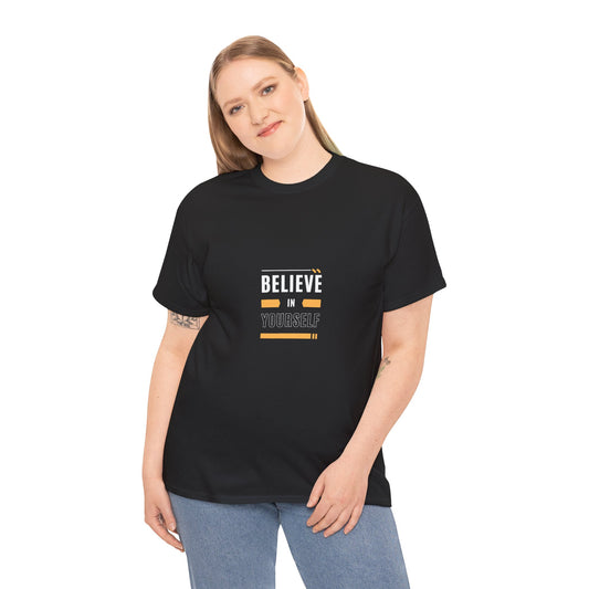 Believe in Yourself T-shirt (White and Orange Print)