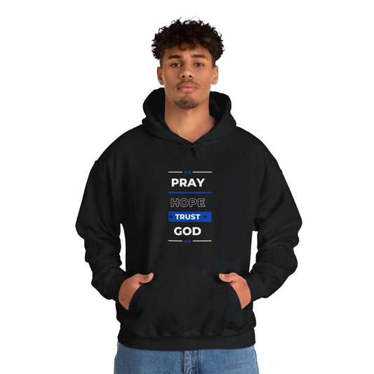 Pray Hope Hoodie (White and Blue Print)