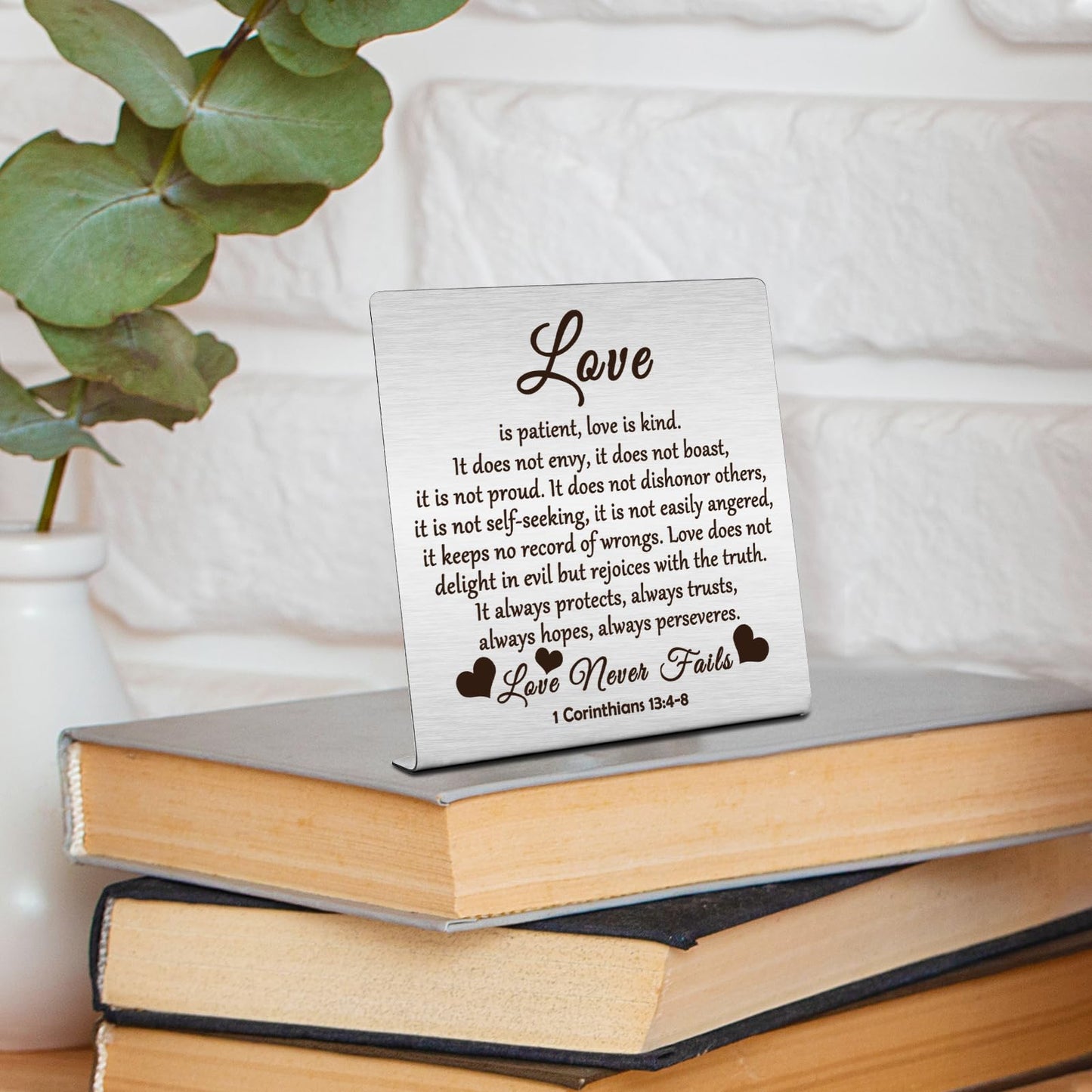 Bible Verse Desk Art Plaque, “Love Is Patient.”