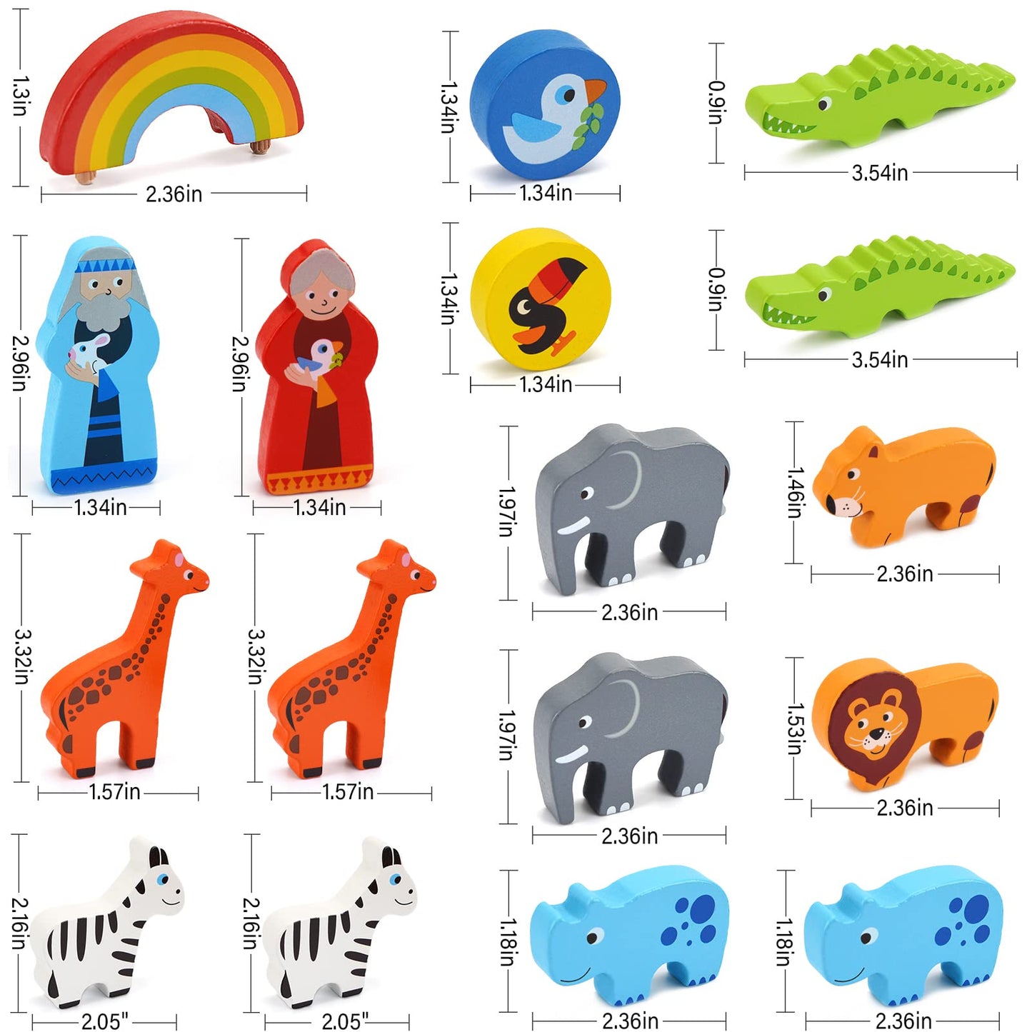 Wooden Noah's Ark Toy Animal Playset with Bible Story Book