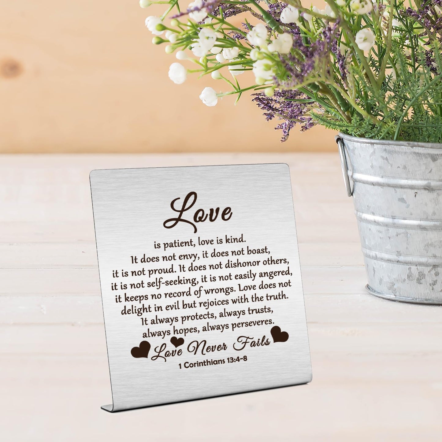 Bible Verse Desk Art Plaque, “Love Is Patient.”